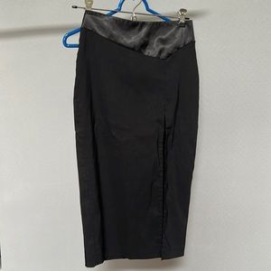 Black Midi Pencil Skirt with Slit